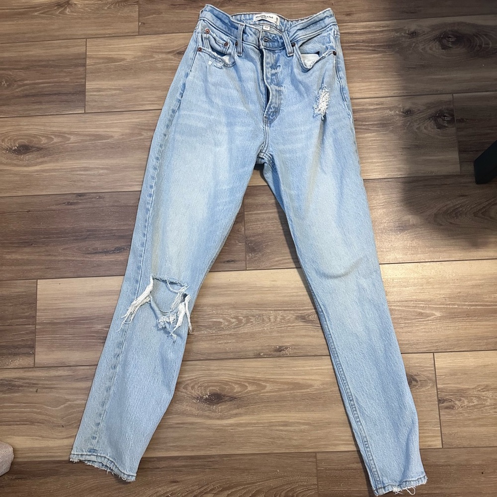 Abercrombie & Fitch Light Blue Straight Leg Distressed Jeans